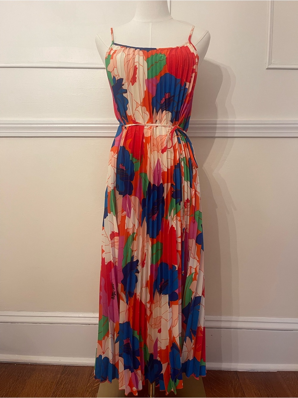 Sam Edelman Multicolor Floral Pleated Maxi Dress - Red, Blue, Green, Pink